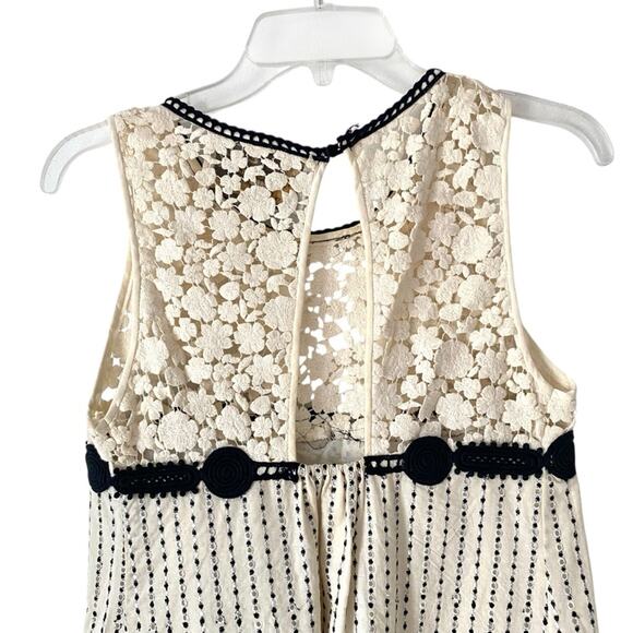 Diane Samandi Ivory Cream Black Eyelet Embroidered Lace Mini Dress size small - Picture 4 of 7